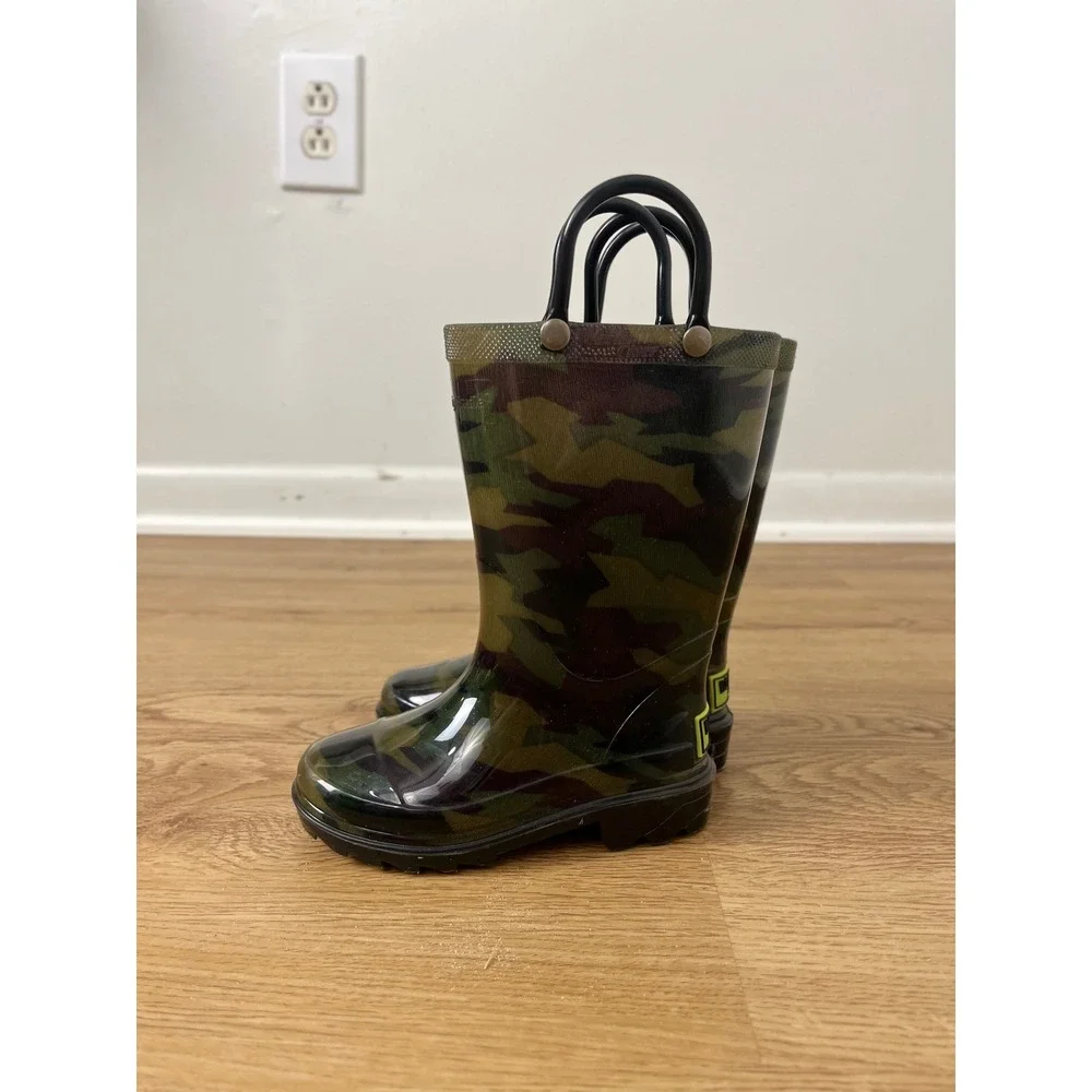 Western Chief Camo Light Up Rain Boots Kids Size 7 Olive Green Camo blue green‎